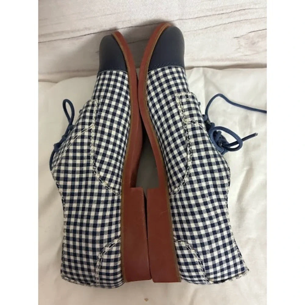 GH Bass & Co Evelyn Navy Gingham Cap Toe Oxford Shoes Womens 8M Lace Up Flats